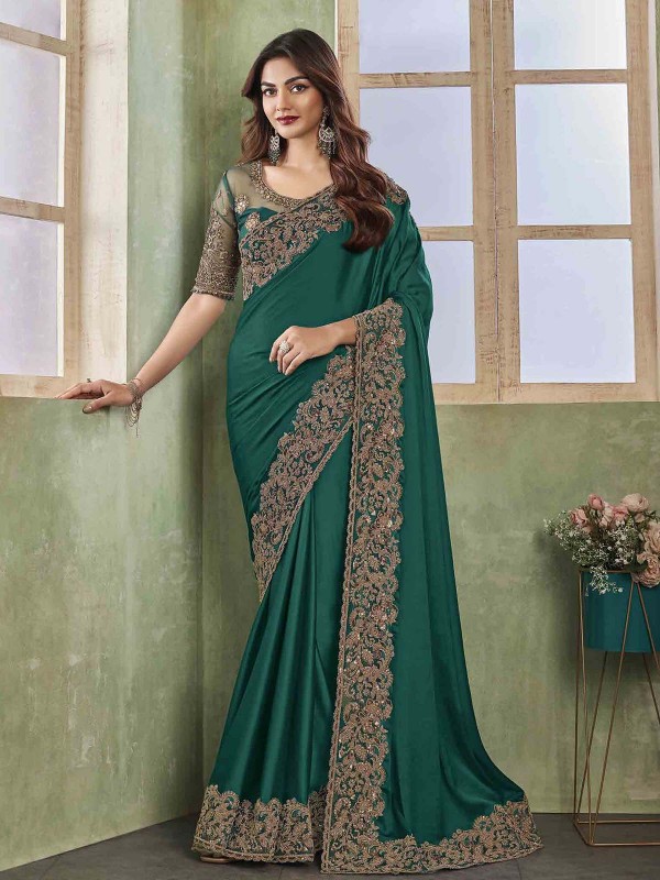 Teal Green Soft Silk Saree